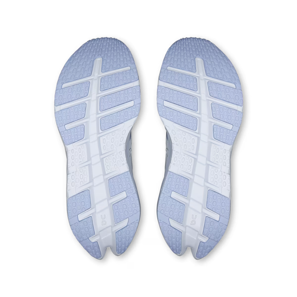 Pair of blue and white shoe soles on a transparent background