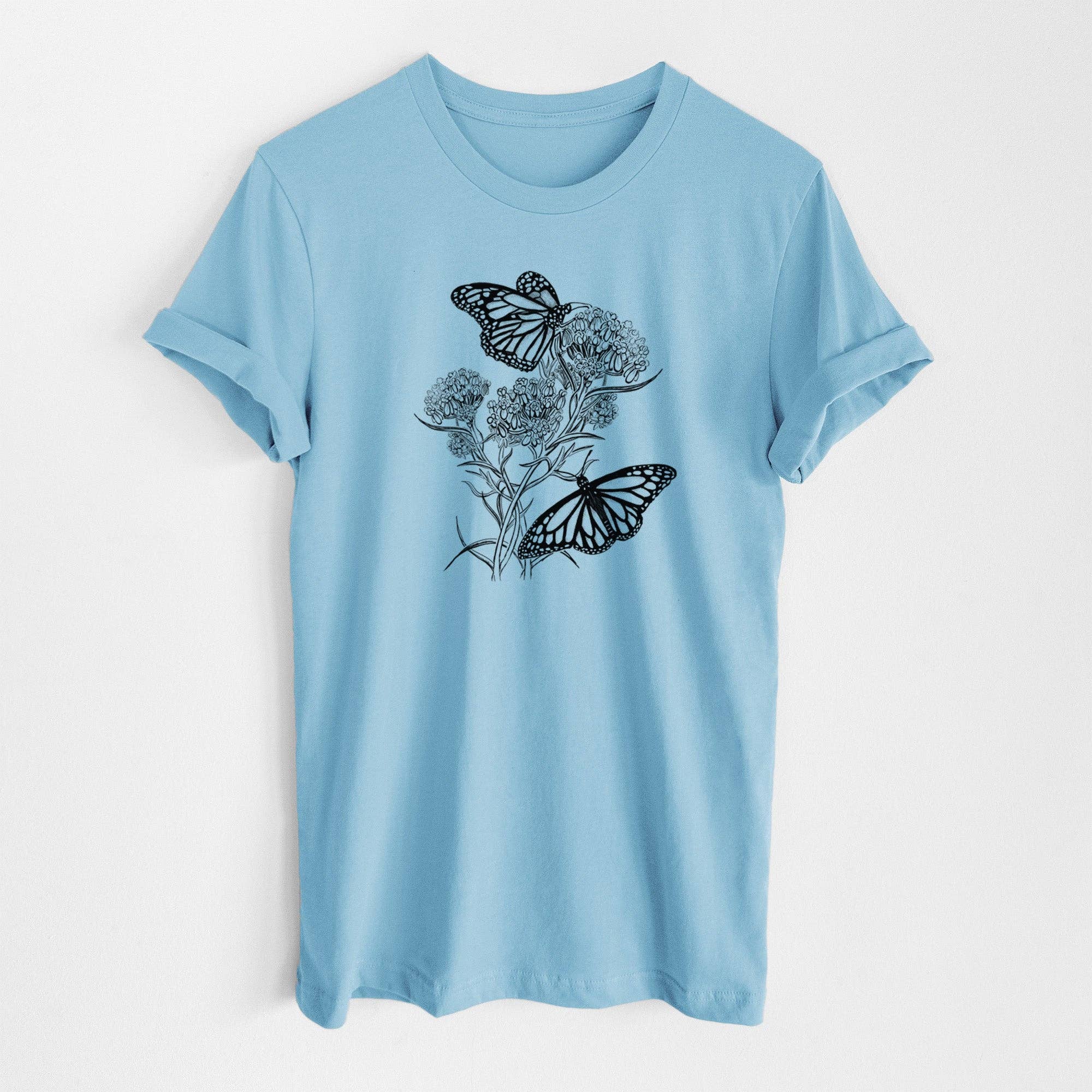 Because Tees - Narrowleaf Milkweed with Monarchs - Lightweight 100% Cotton Unisex Crewneck