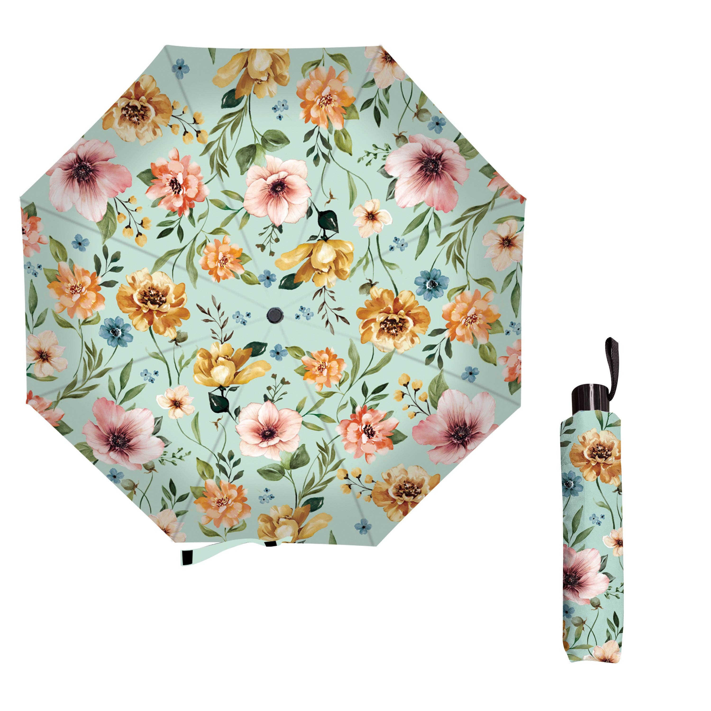 Evergreen Enterprises - Petal & Plow Umbrella Manual Compact with Sleeve, Florals, 3