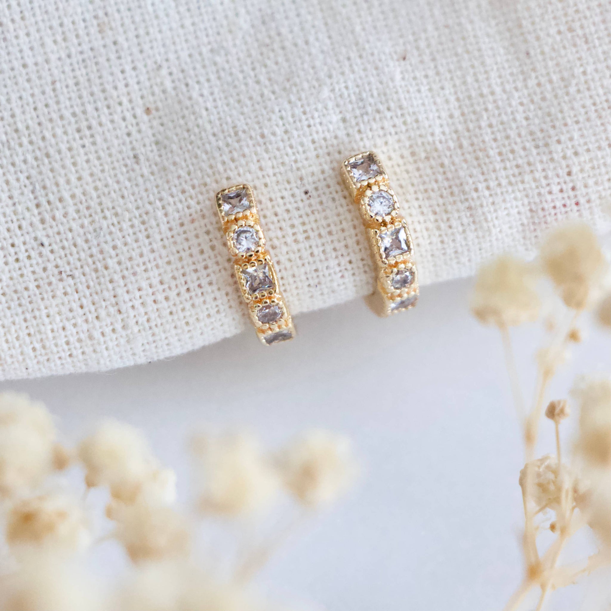 CZ Geometric Hoop Earrings 