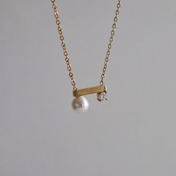 Pearl and CZ Bar Necklace