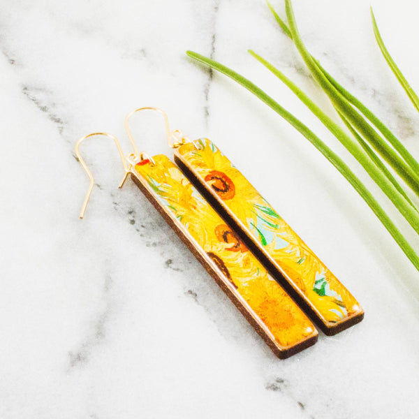 Yellow Sunflower Bar Earrings