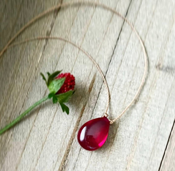 Rubellite Hydroquartz Teardrop Cord Necklace