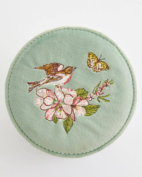 Morning Song Bird Embroidered Round Jewelry Box