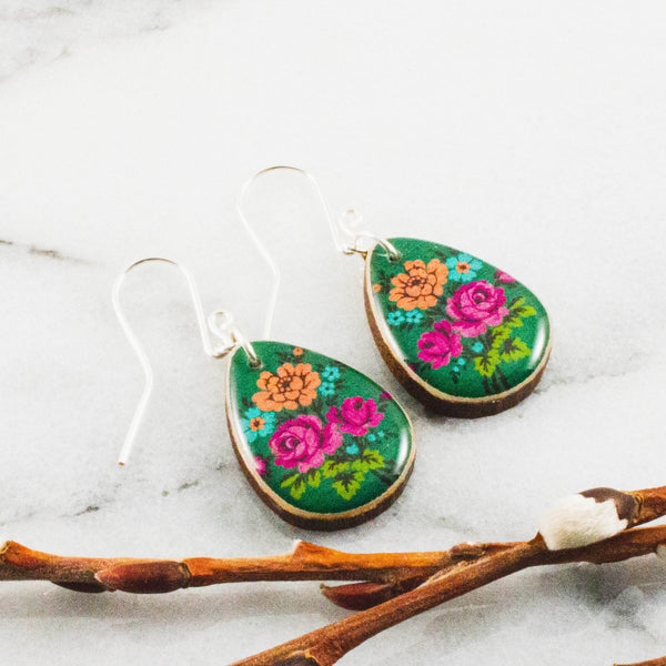 Bright Green Floral Drop Earrings