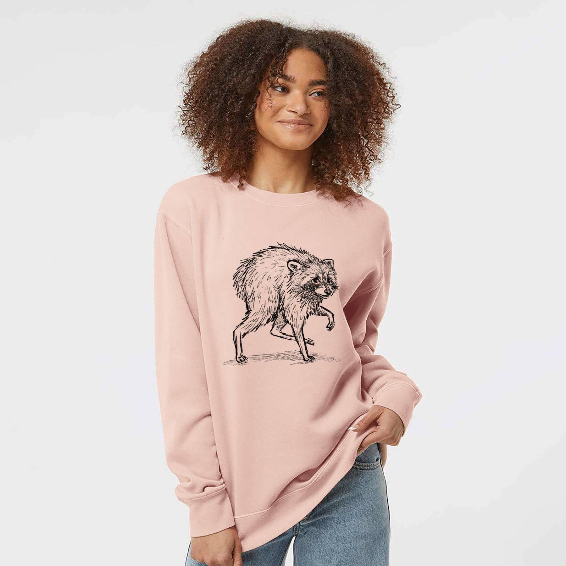 Because Tees - Short-Spine Seattle Raccoon - Unisex Pigment Dyed Crew Sweatshirt