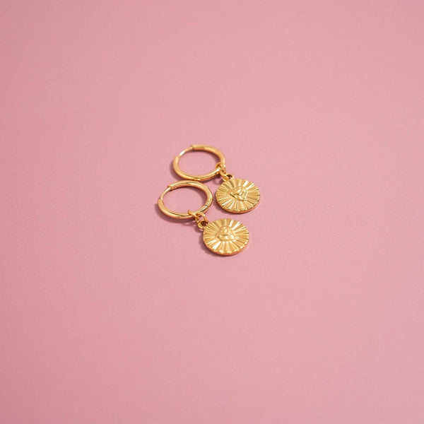 Sunburst Heart Charm Huggie Earrings