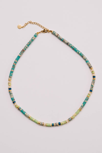 Rondelle Beaded Necklace | TQ/Green Jasper, Adjustable