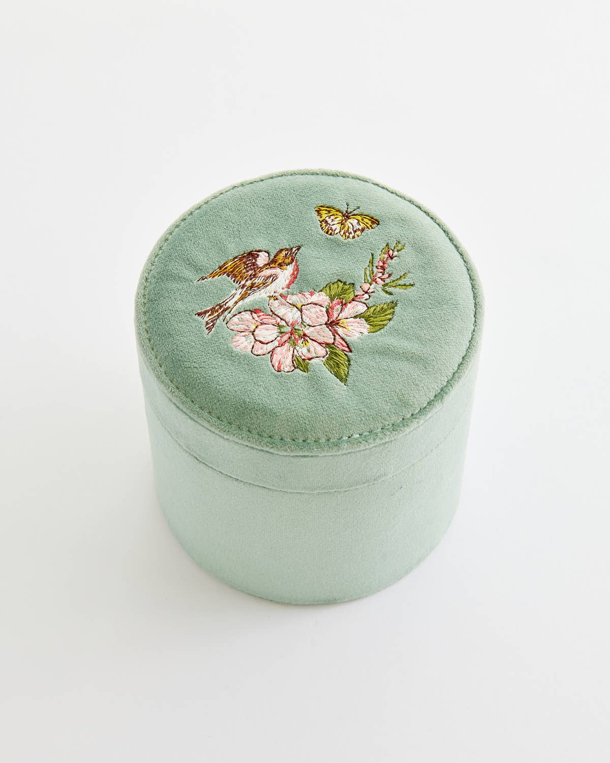 Morning Song Bird Embroidered Round Jewelry Box