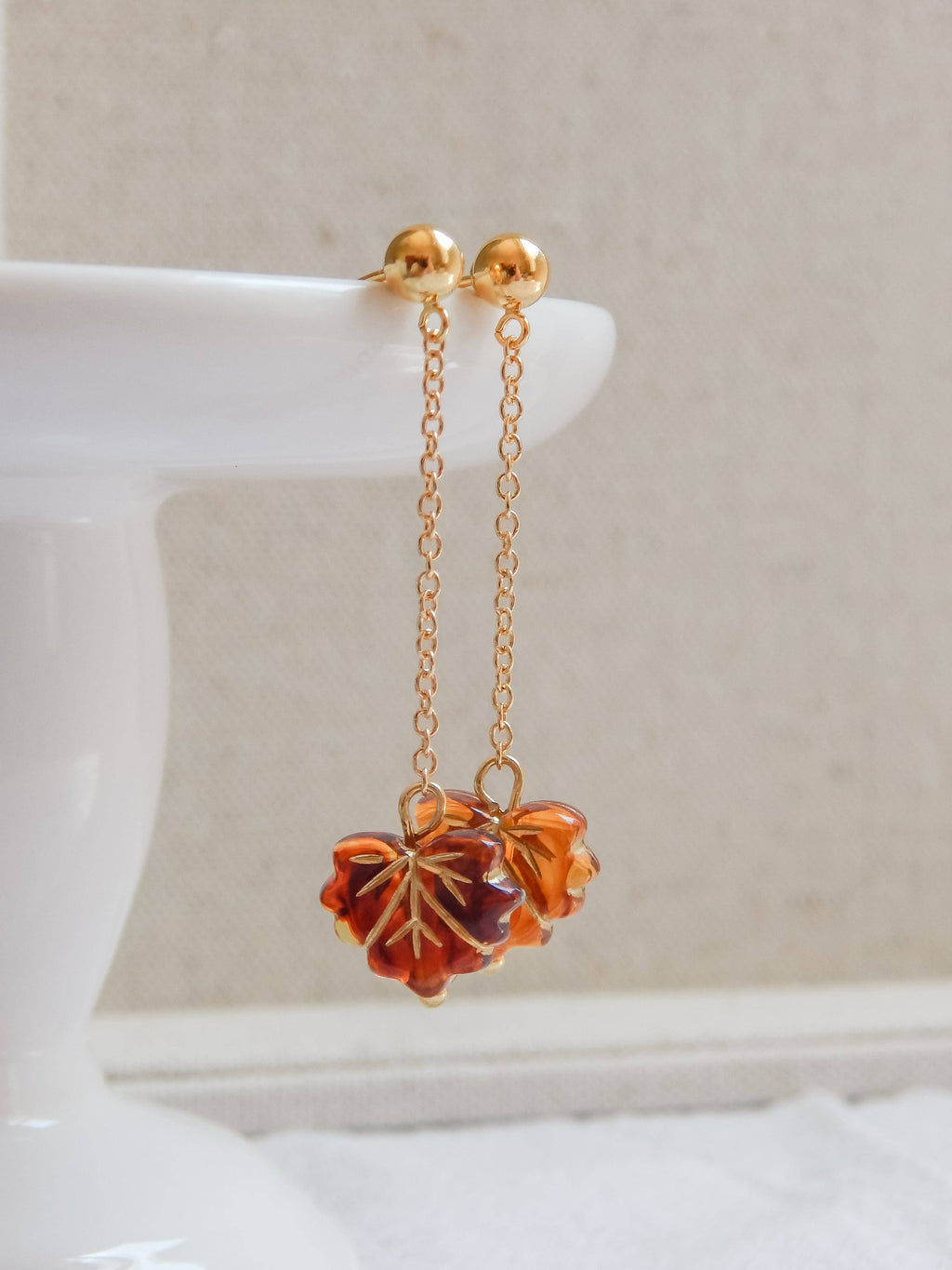 Falling Leaf Earrings | Amber + Gold