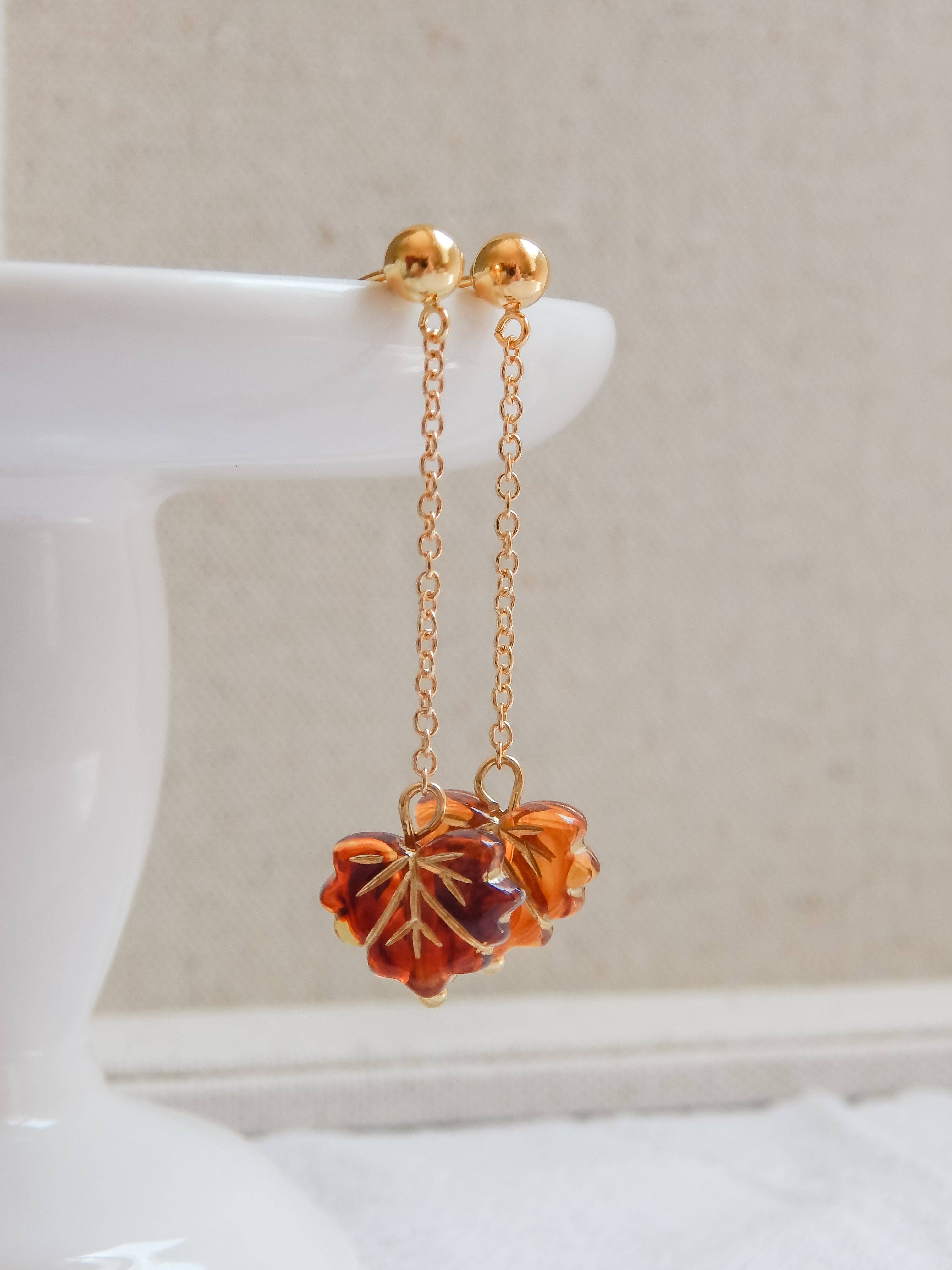 Falling Leaf Earrings | Amber + Gold
