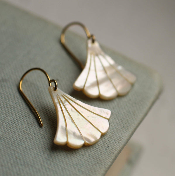 Mother of Pearl Art Deco Earrings: Gold Plated