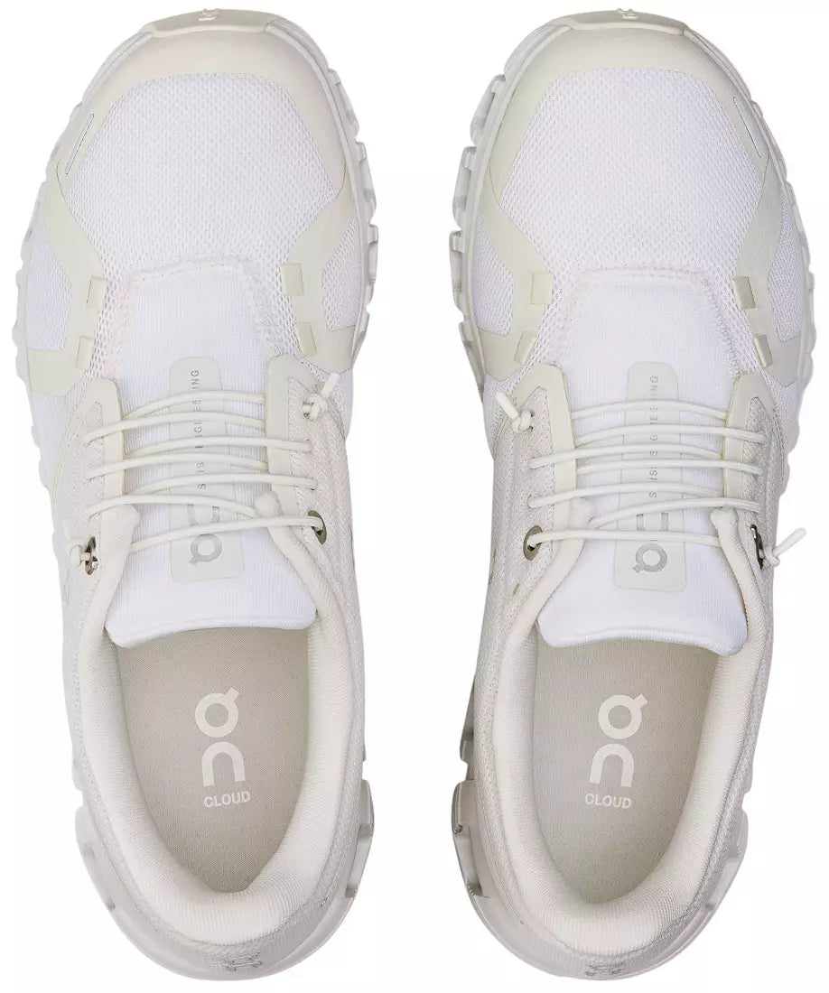 A pair of white Cloud running shoes shown from a top-down view against a plain white background.