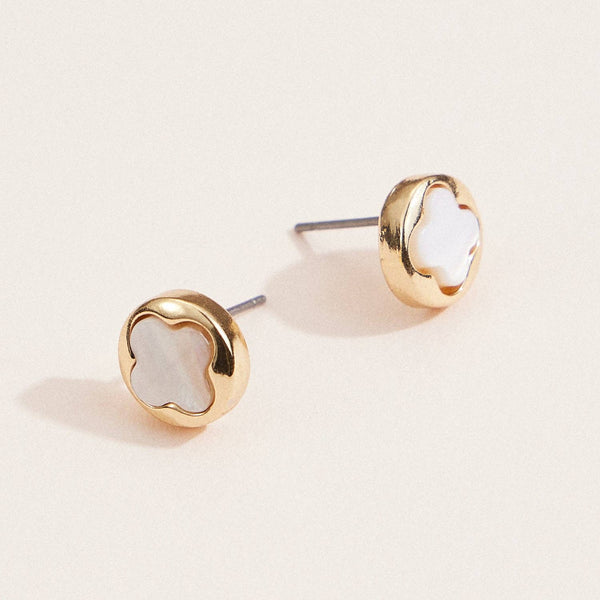 Gold & Pearl Clover Stud Earrings