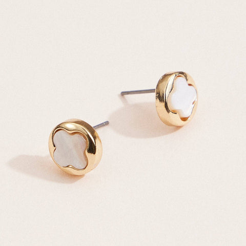 Gold & Pearl Clover Stud Earrings