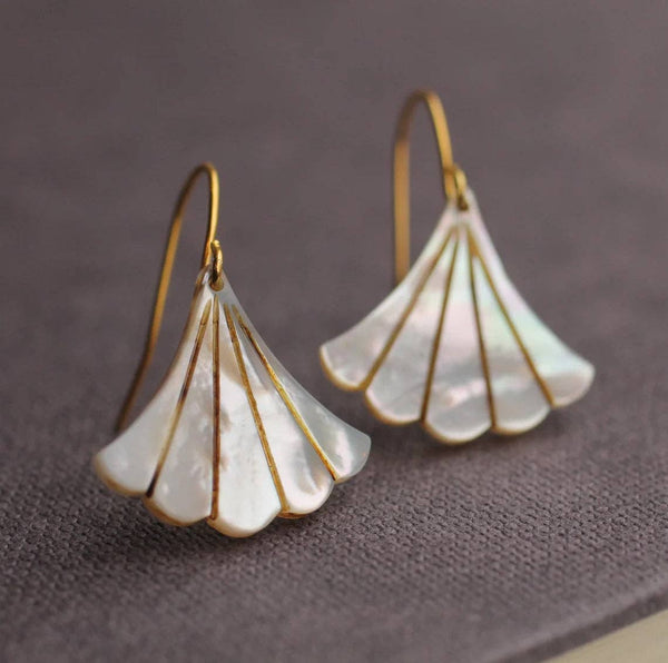 Mother of Pearl Art Deco Earrings: Silver Plated