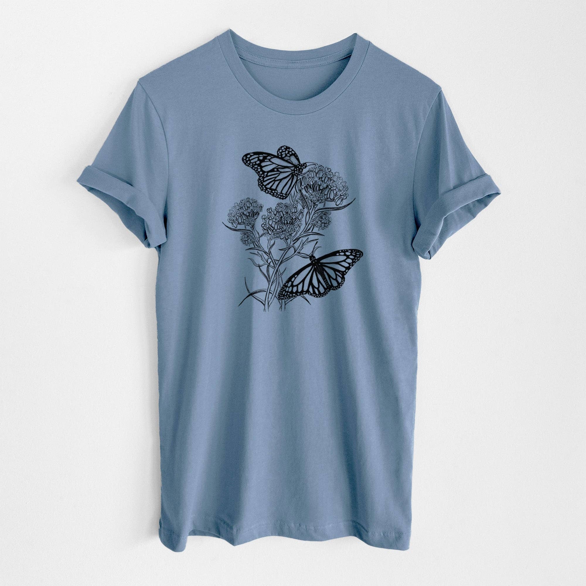Because Tees - Narrowleaf Milkweed with Monarchs - Lightweight 100% Cotton Unisex Crewneck
