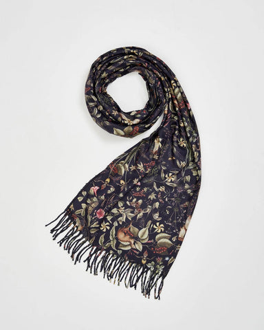 Wolf Garden Navy Scarf w/ Tassels