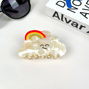 Cartoon Cloud Hair Clip: Rainbow