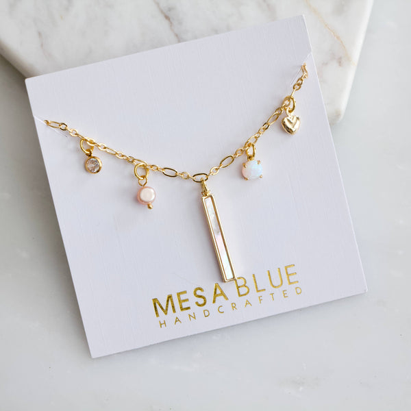 Pearl and Opal Charm Necklace 