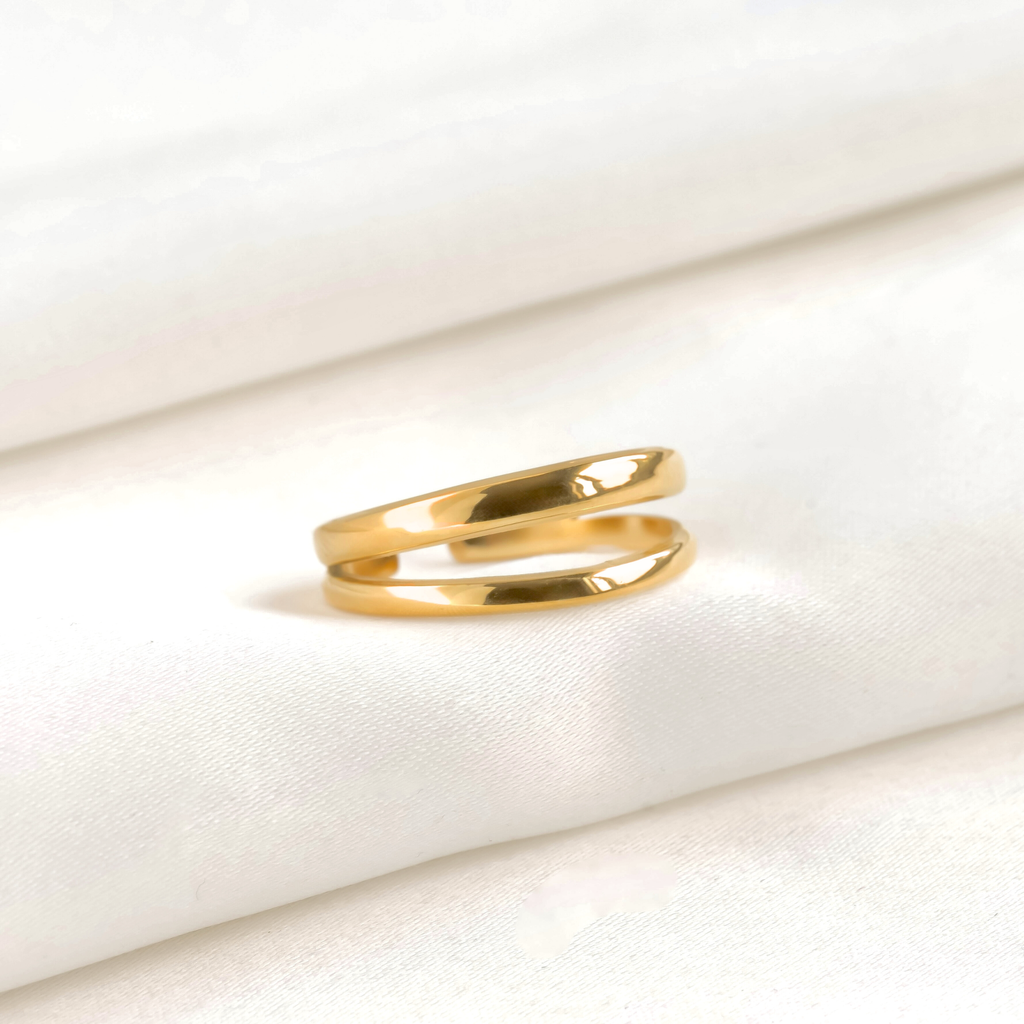 Blueyejewelry - Dainty Layered Open Ring - Stainless Steel Double Band Ring