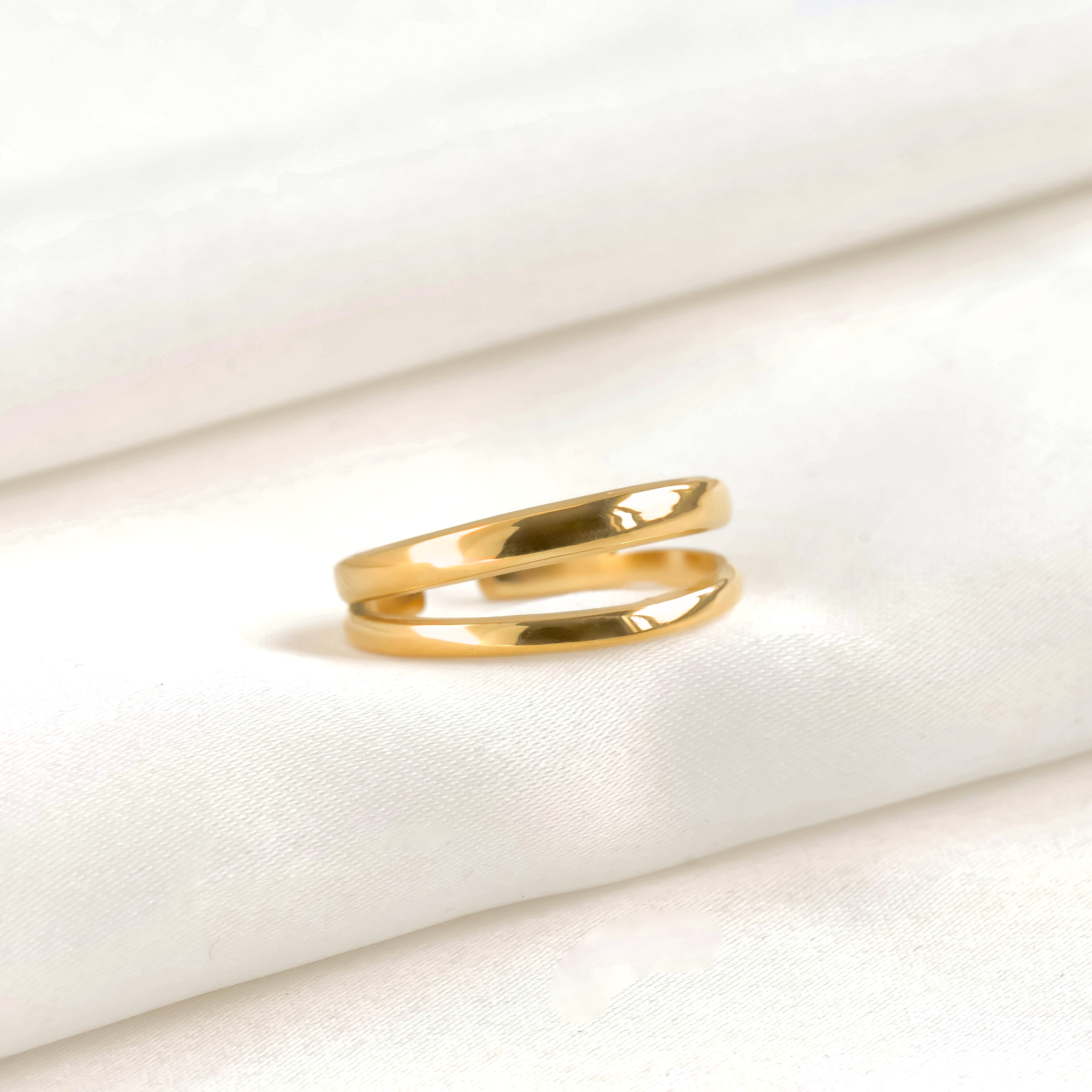 Blueyejewelry - Dainty Layered Open Ring - Stainless Steel Double Band Ring