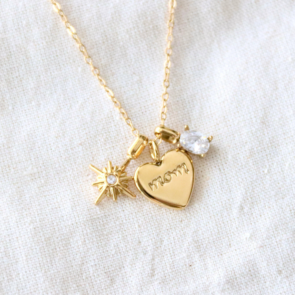 Mom Heart Charm Necklace |Waterproof
