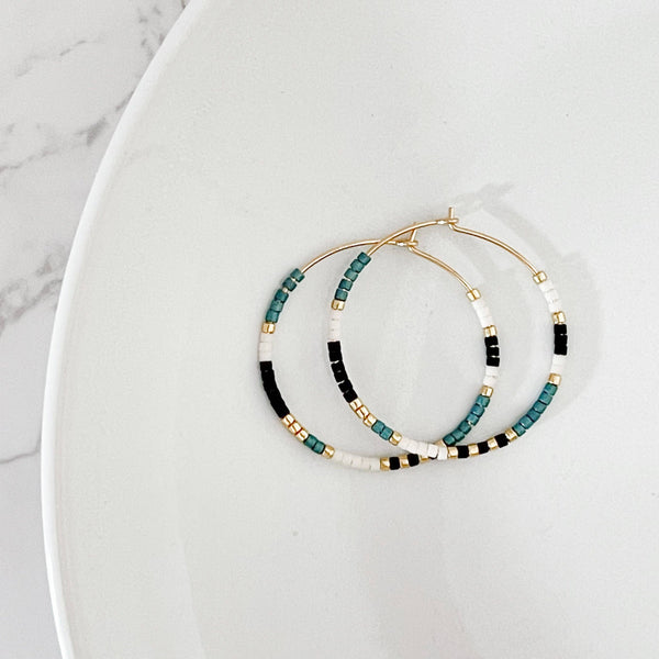 Beaded Hoop Earrings| Hypoallergenic: Gold / Ocean