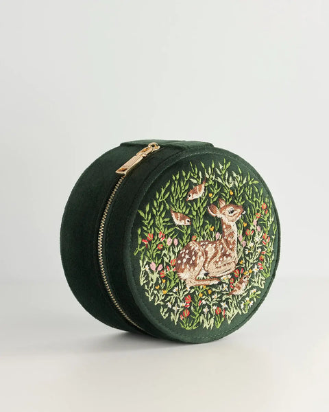 Chloe Fawn Embroidered Jewelry Box |Green