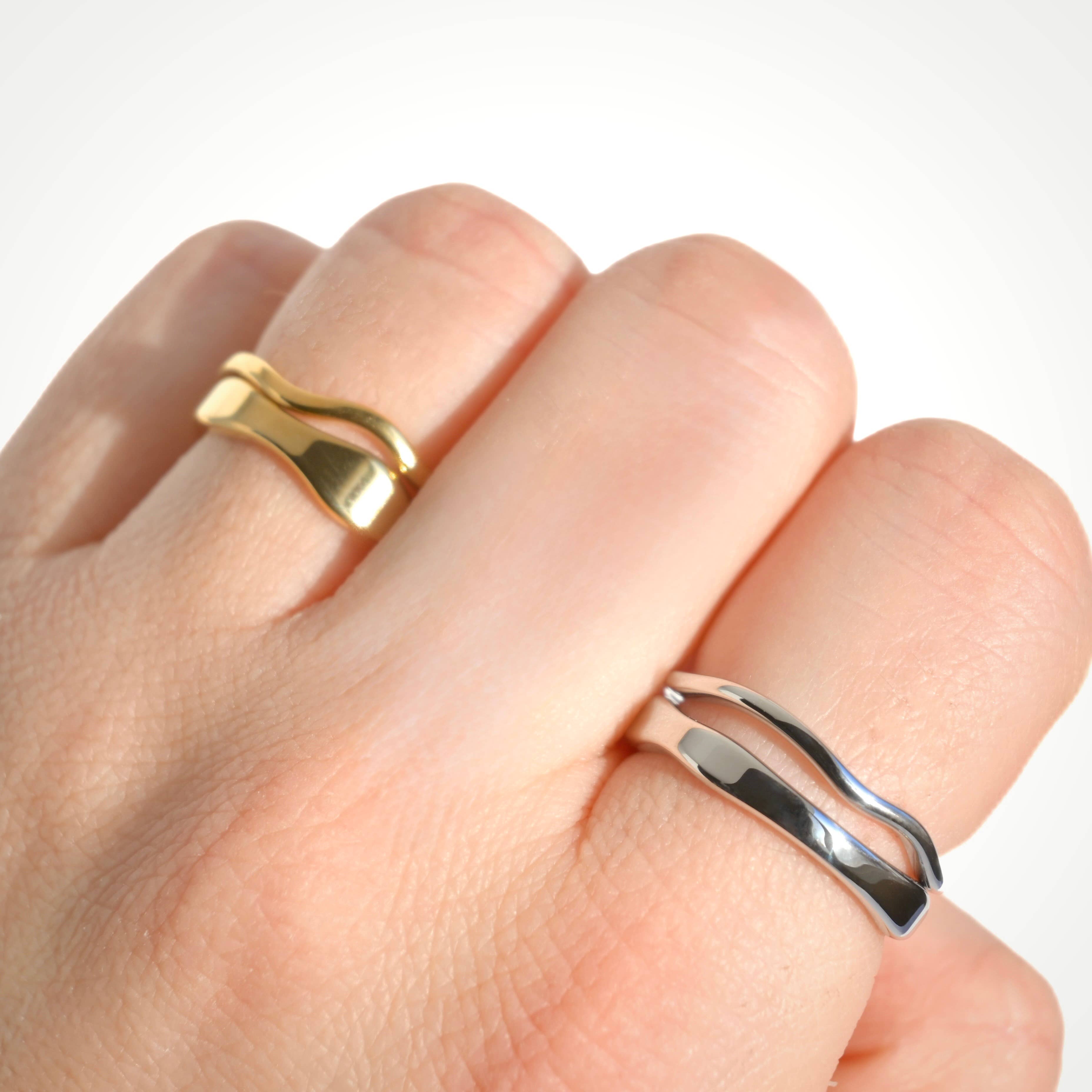 Blueyejewelry - Stackable Gold Wave Ring Set - Tarnish-free Stainless Steel