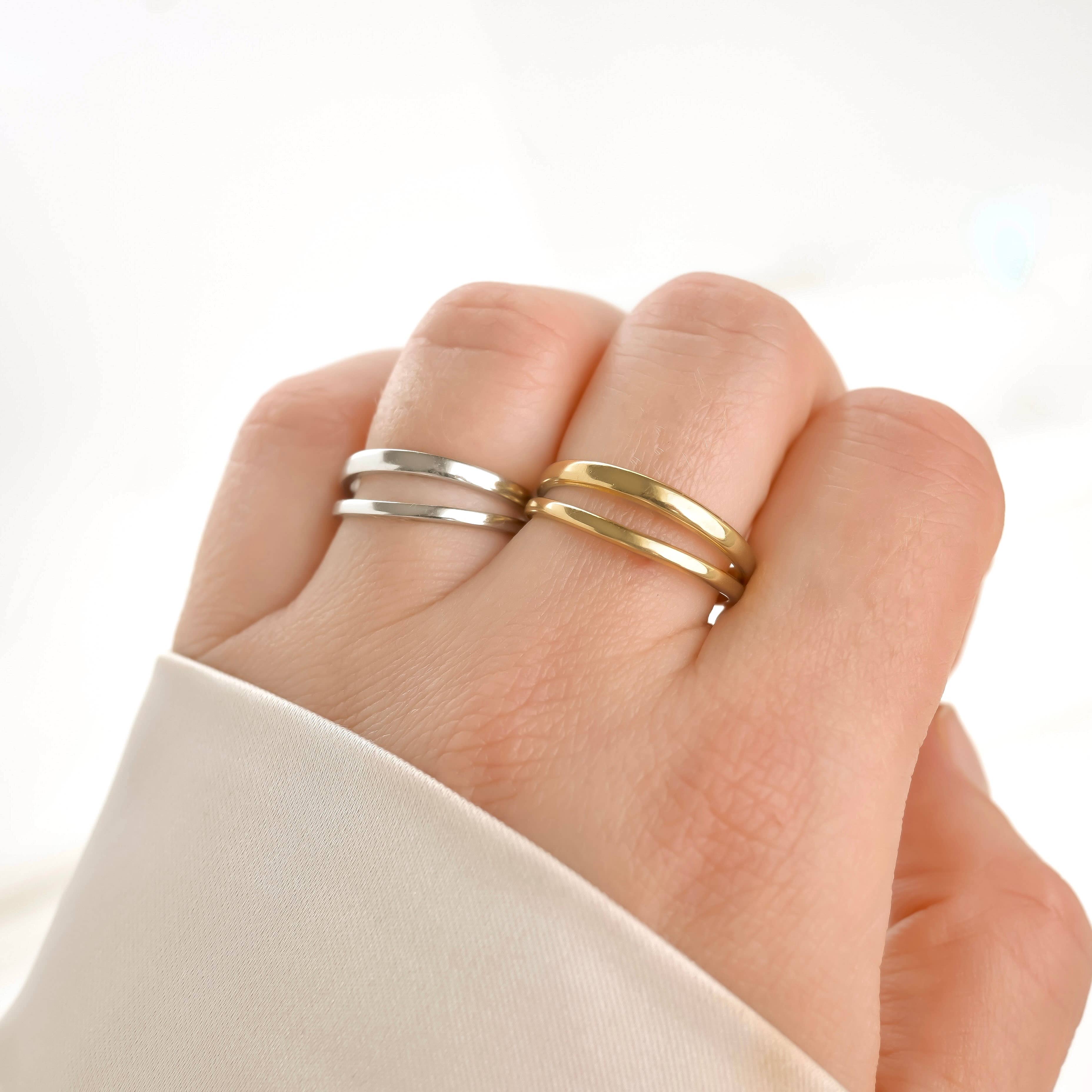 Blueyejewelry - Dainty Layered Open Ring - Stainless Steel Double Band Ring