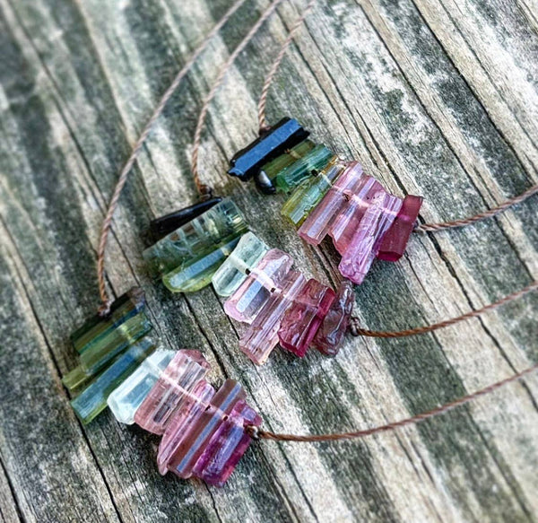 Multi Tourmaline Stick Bar Necklace