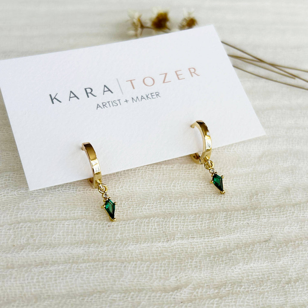 Dainty Emerald Charm Huggie Hoops