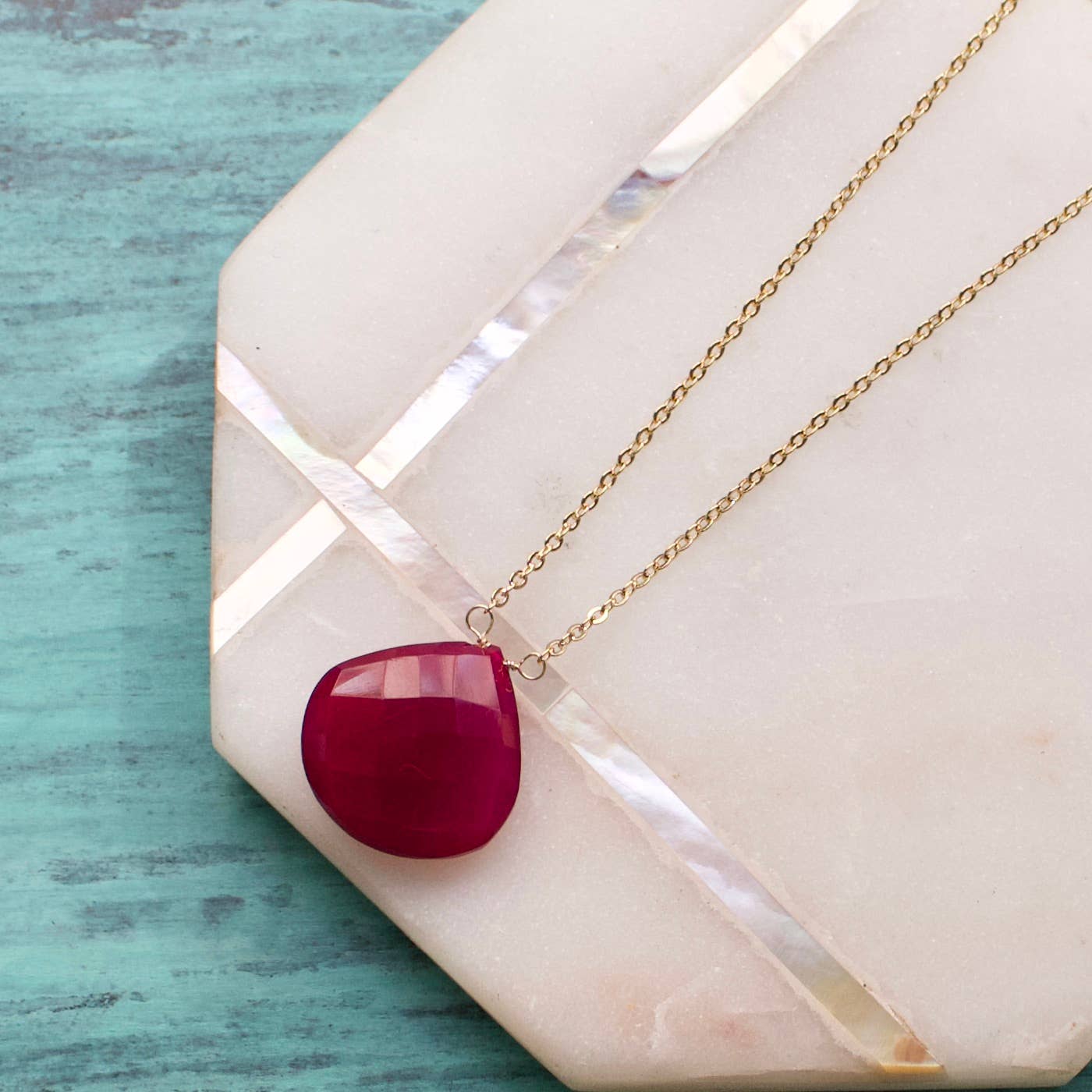Teardrop Pendant Necklace | Berry Jade