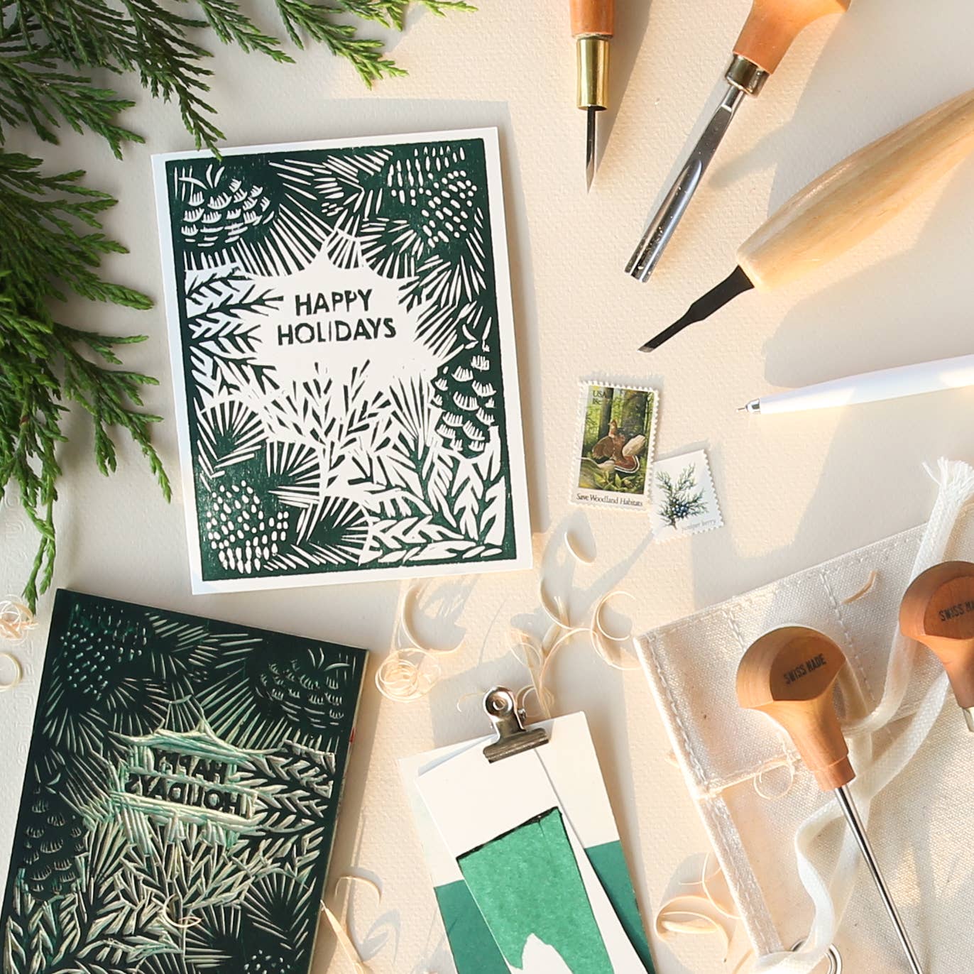 Heartell Press - Happy Holidays (Greenery) Card