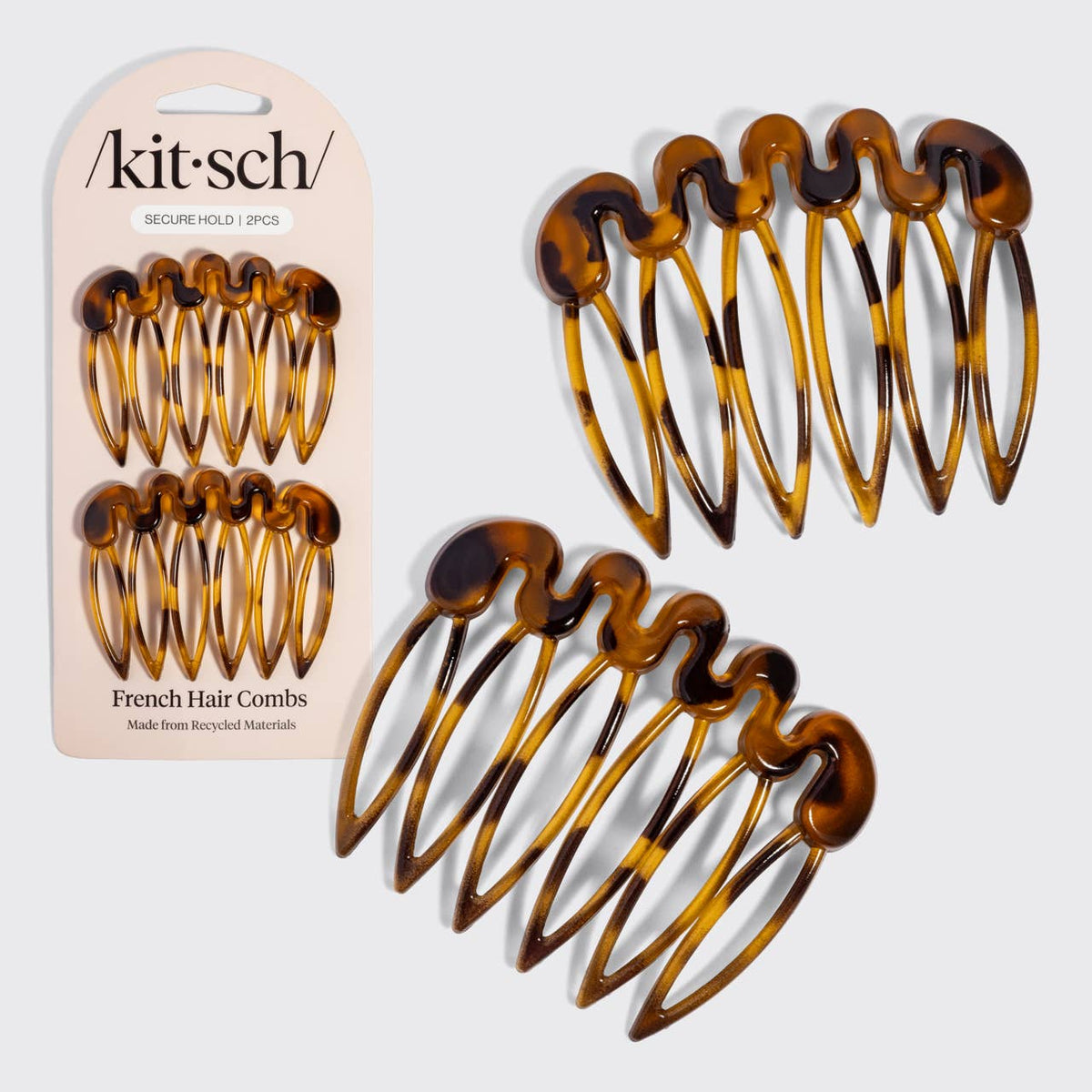 KITSCH - Recycled Plastic French Hair Combs 2pc Set - Tort