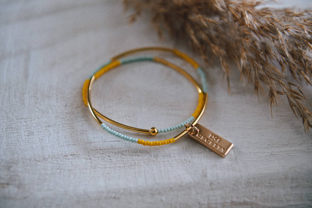 Seed Bead and Gold Tube Bead Wrap Bracelet
