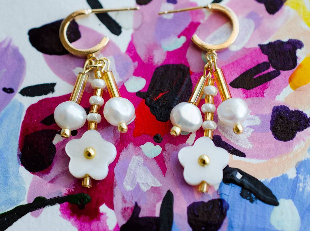 Pearl Flower Dangle Earrings