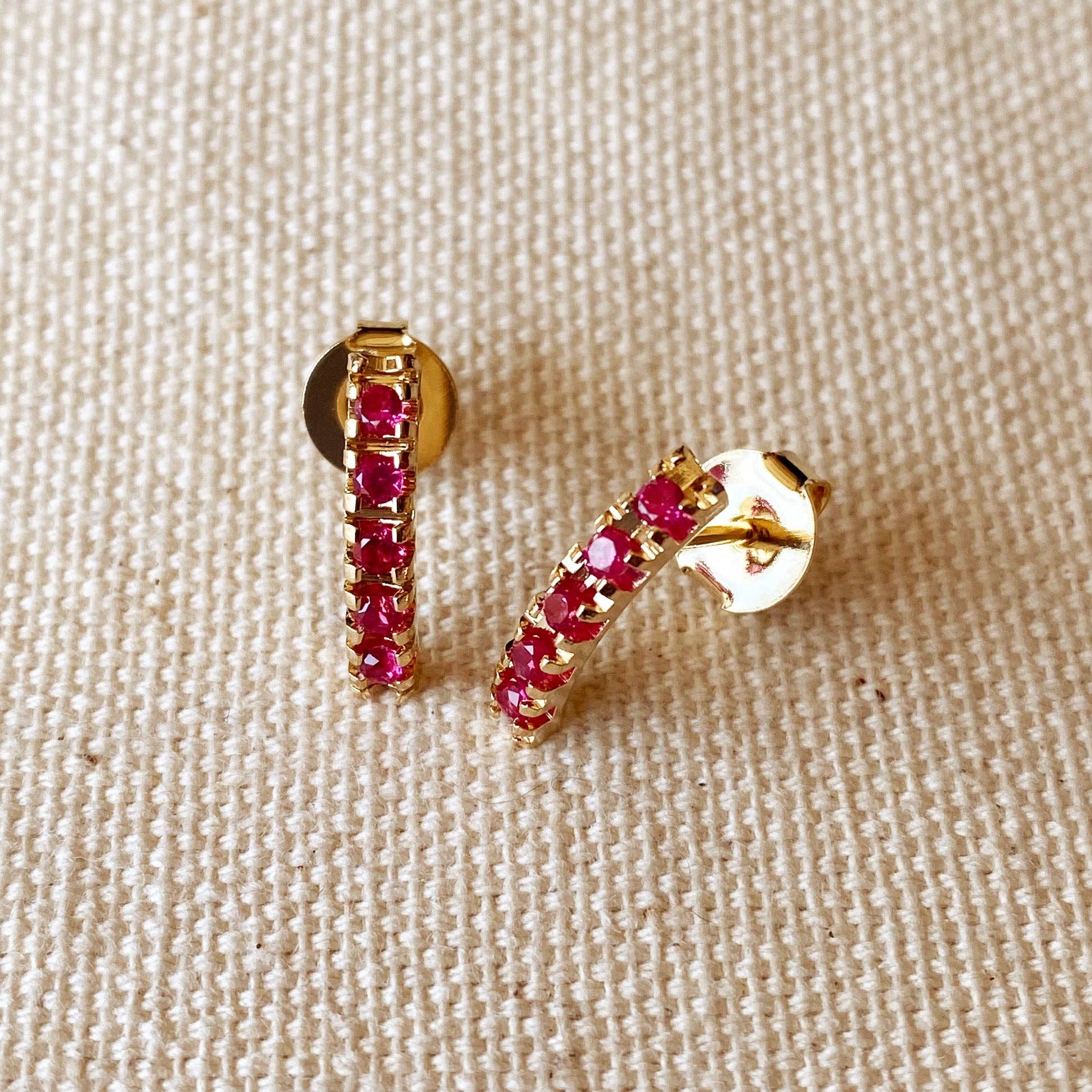 Bar Fuchsia Crystal Stud Earrings