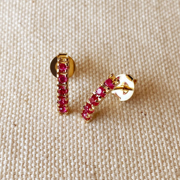 Bar Fuchsia Crystal Stud Earrings