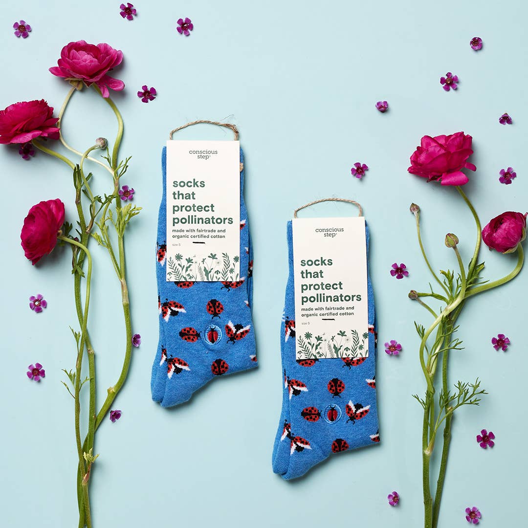 Conscious Step - Socks that Protect Pollinators (Blue Ladybugs)