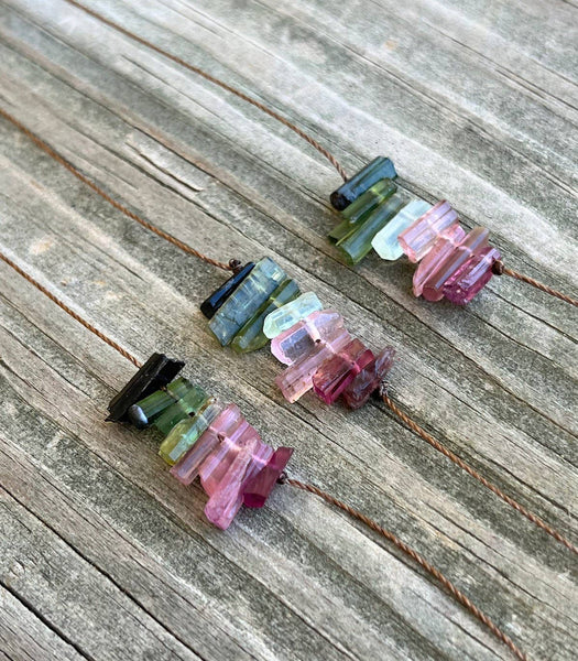 Multi Tourmaline Stick Bar Necklace