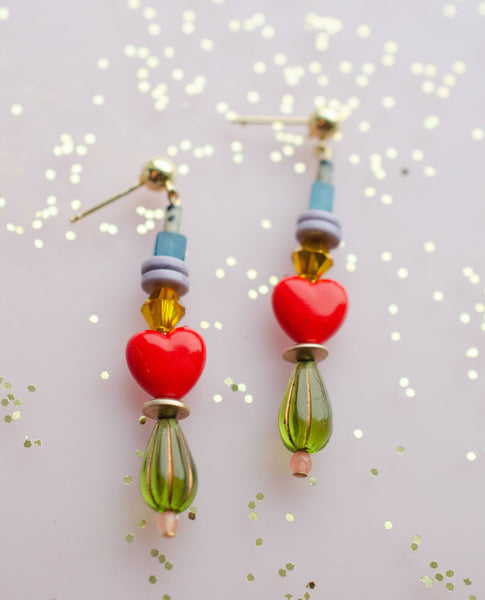 Beaded Heart Statement Earrings