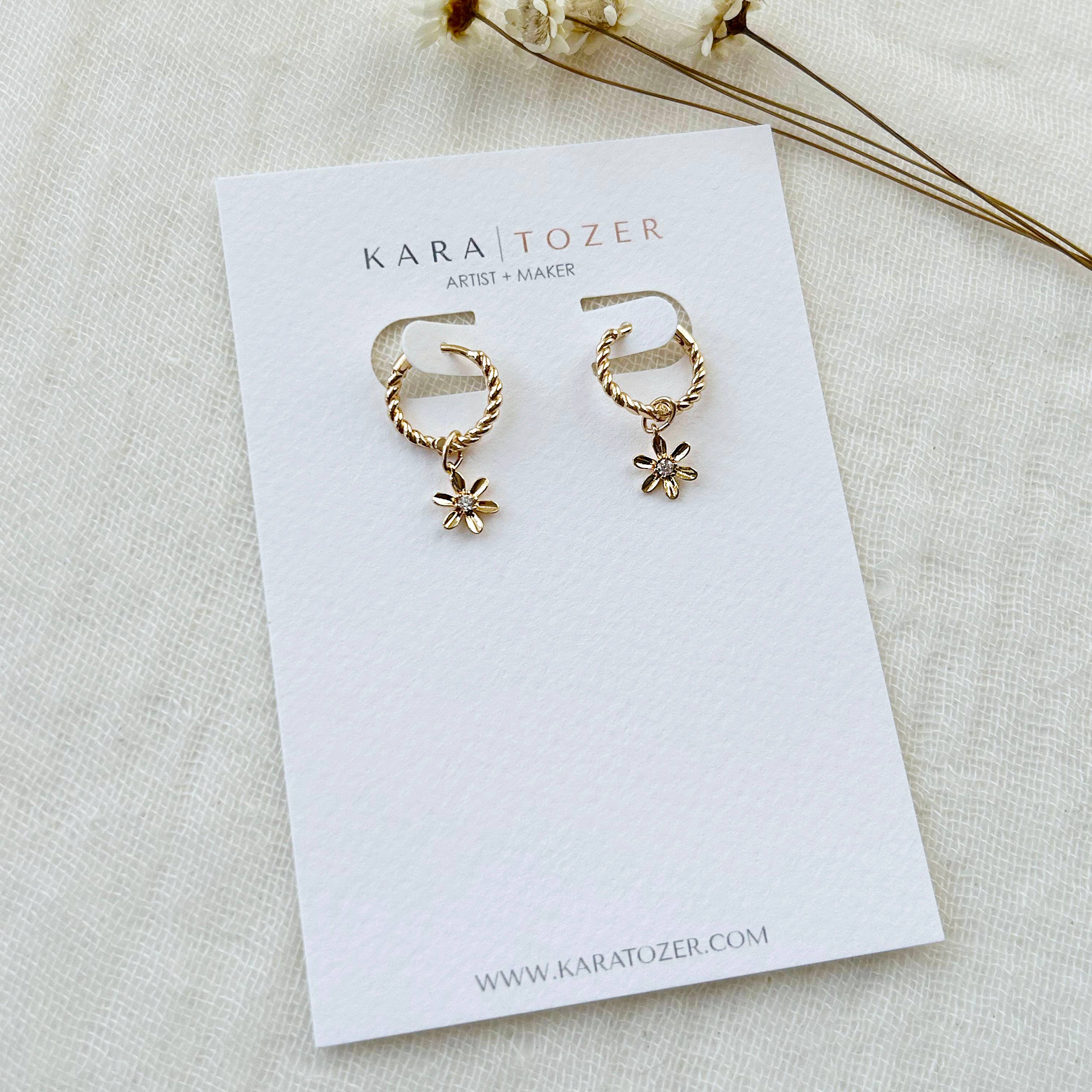 Flower Charm Huggie Hoops