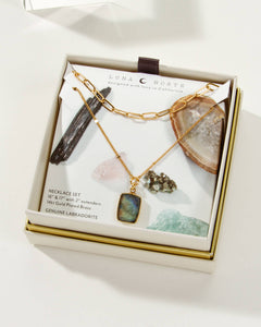 Be There or Be Square Necklace Set|Labradorite