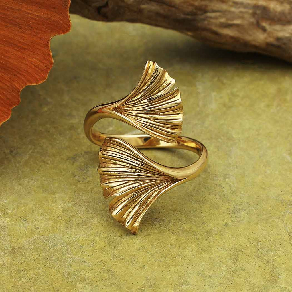 SS Adjustable Ginkgo Leaf Ring