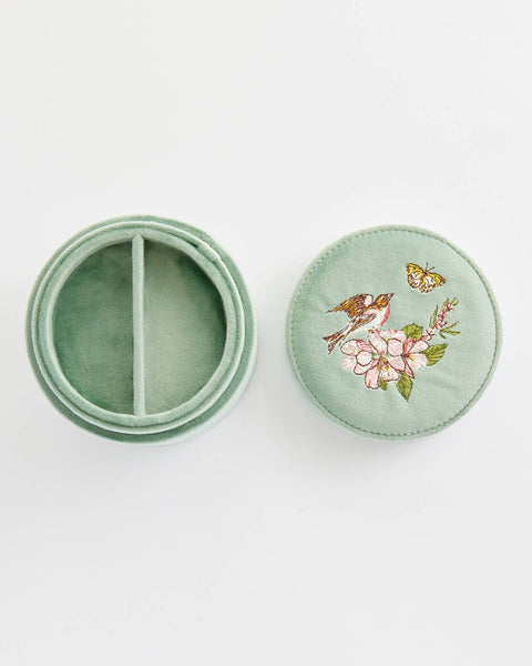 Morning Song Bird Embroidered Round Jewelry Box