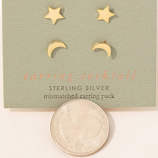 Fame Accessories - Sterling Silver Mismatched Star Stud Earrings Set