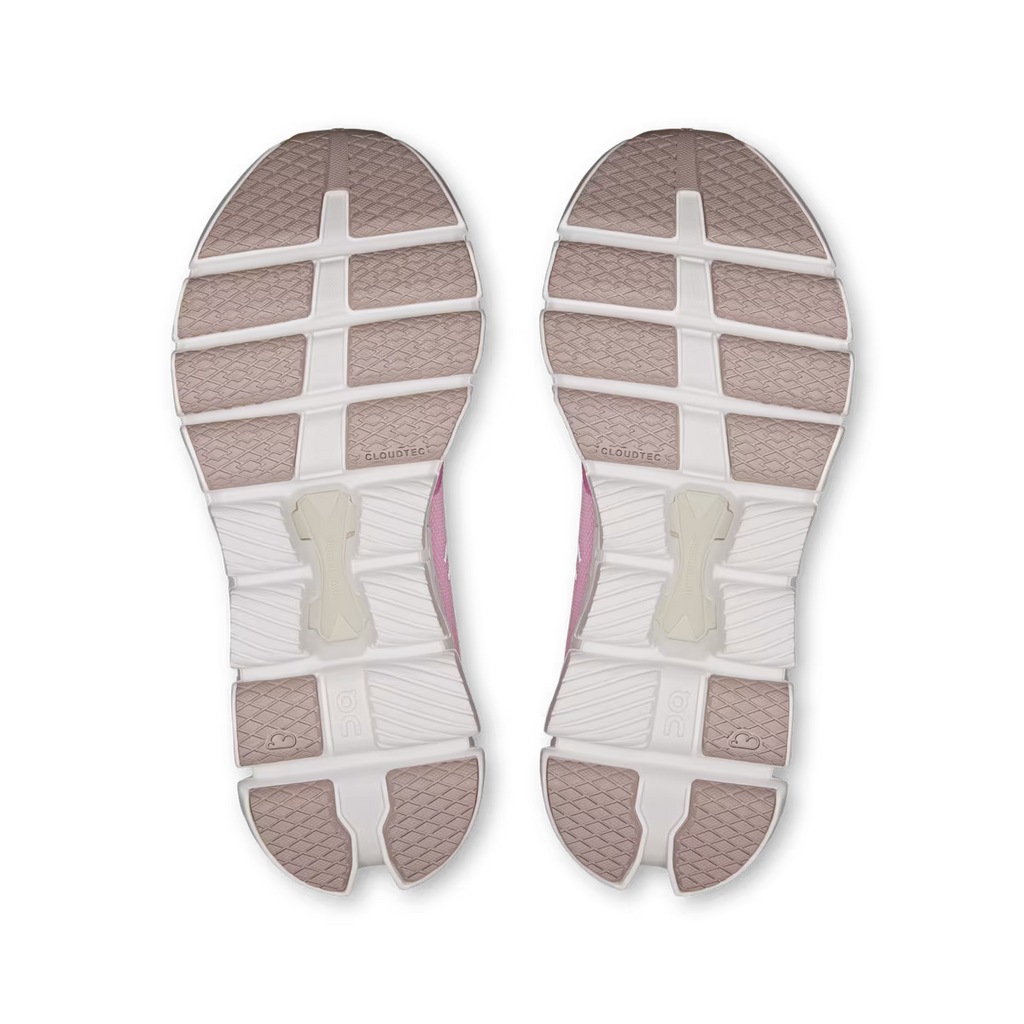 Top view of a pair of shoes with a white sole and brown accents on a transparent background
