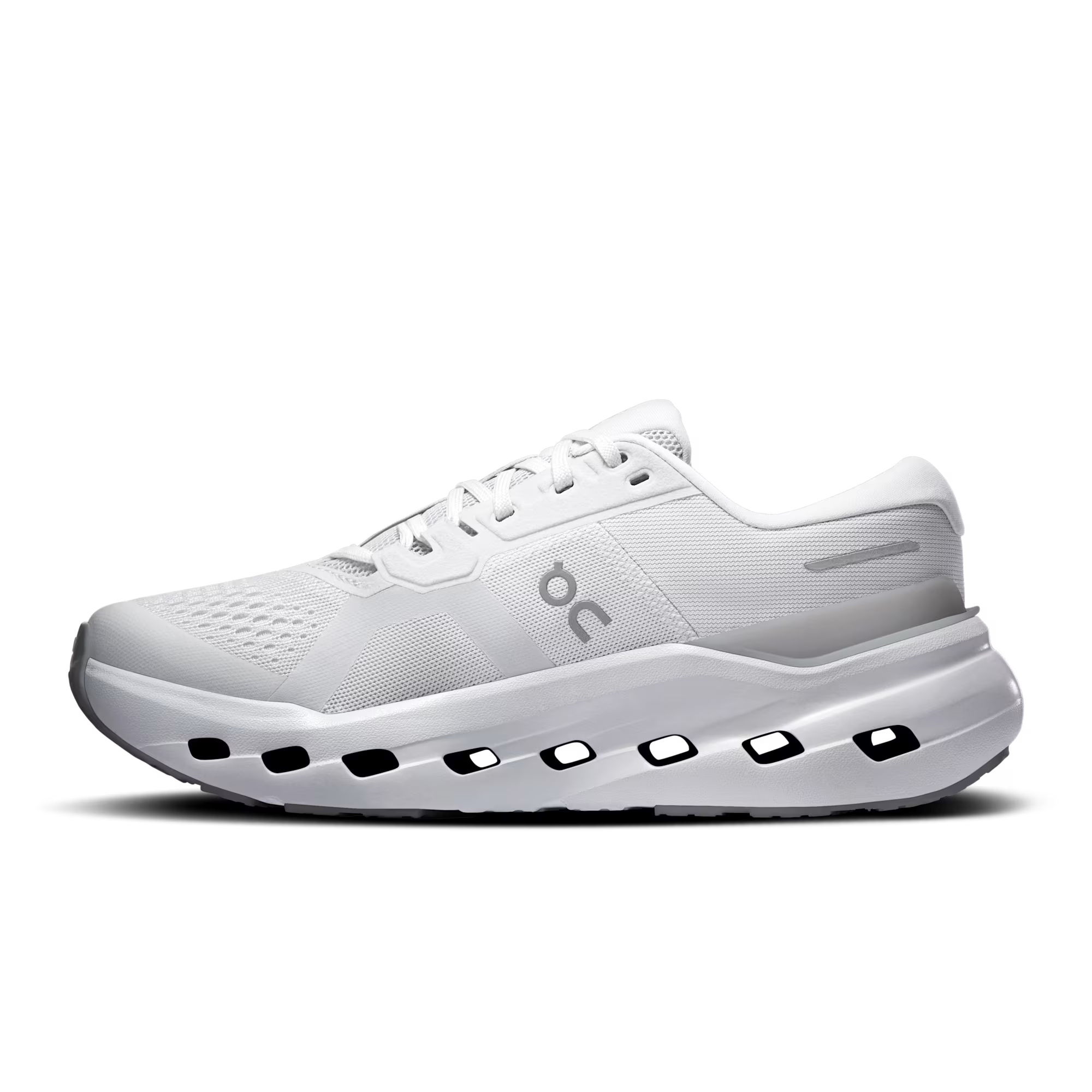 White running shoe with a visible brand logo on a transparent background